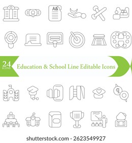 Education School Line Editable Icons set.