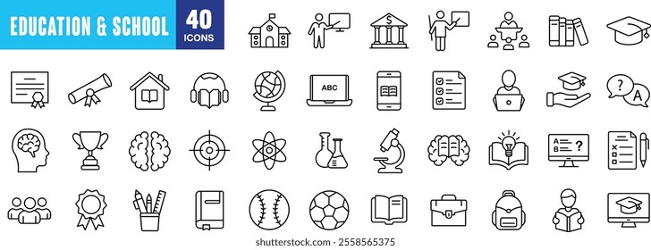 "Education and School Line Icons: Clean and Simple Symbols for Learning and Growth"