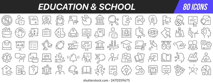 Education and school line icons collection. Big UI icon set in a flat design. Thin outline icons pack. Vector illustration EPS10