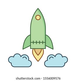 Education & School line icons for spaceship  & start 
