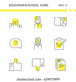 Education and school line and yellow background icon set
