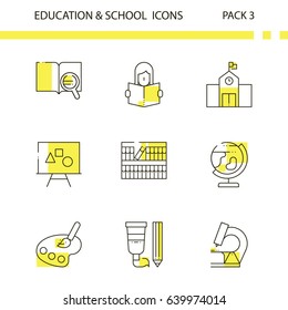 Education and school line and yellow background icon set