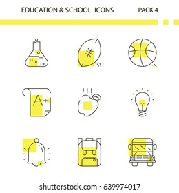 Education and school line and yellow background icon set