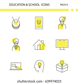 Education and school line and yellow background icon set