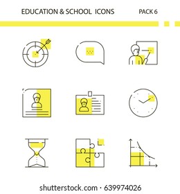 Education and school line and yellow background icon set