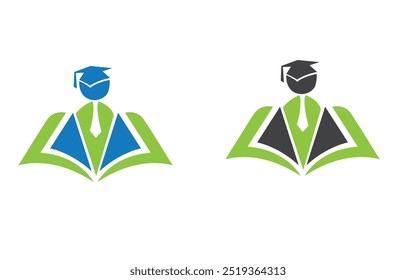 Design do logotipo da escola de educação para o estilo do livro ou homem para o logotipo aberto do livro