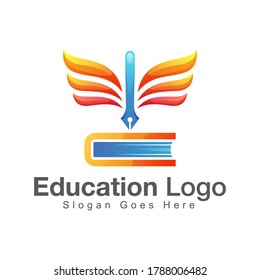 Education school logo, the writer of story book logo design vector template