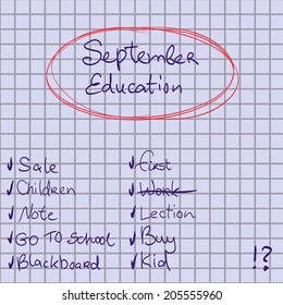 Education and school note with square brick.With hand drawn by pen words.