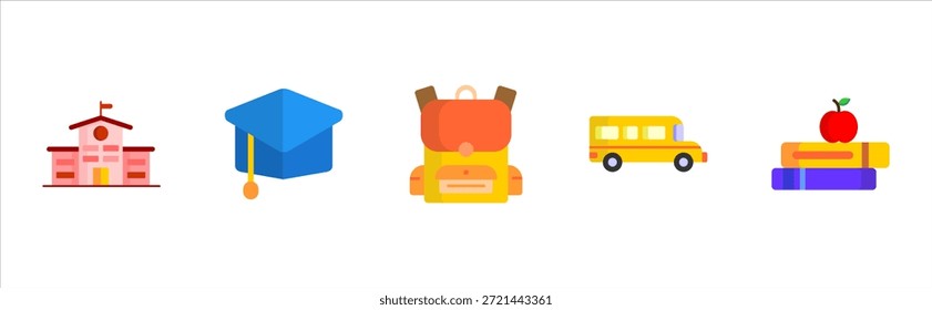 Education school object icons set colorful learning symbol