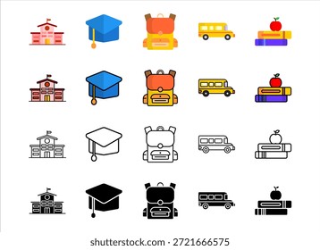 Iconos del objeto de la escuela de la Educación fijados tema académico colorido