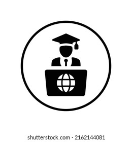 Education, school, online icon. Black vector Illustration.