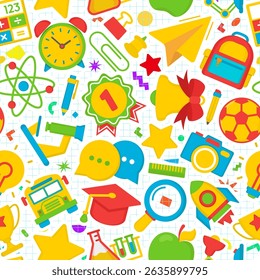 Education and school pattern with cartoon icons school supplies