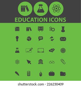 education, school, science icons, signs, illustrations set, vector