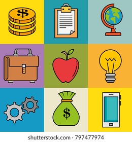 education school set icons