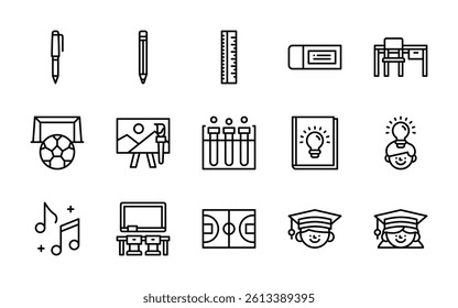 education school student study teacher teaching icons. outline minimal style icon set