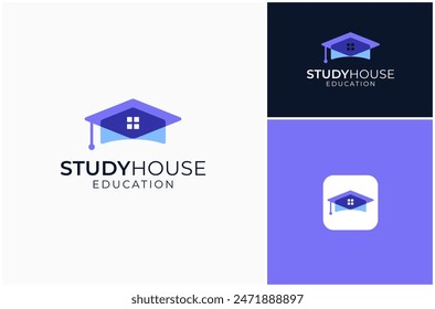 Educación Escuela Estudio Graduado Cap Casa Abstractas Superposición Color Vector Logo Diseño Ilustración