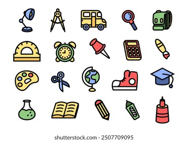 Education School Stuff Doodle Line Icon Set