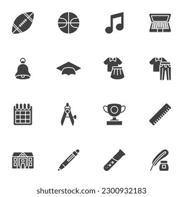 Education and school subjects line icons set, outline vector symbol collection, linear style pictogram pack. Signs, logo illustration. Set includes icons as music, sport, computer, student hat, ruler