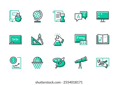 Education and school subjects - set of line design style icons