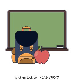 Education and school supplies blackboard and backpack with apple cartoons vector illustration graphic design