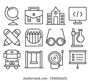 education and school supplies icons set vector