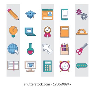 education school supplies stationery icons