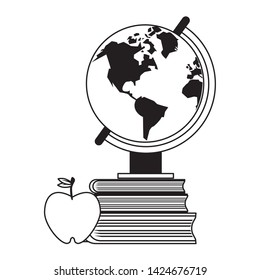 Education and school supplies world globe and books with apple cartoons vector illustration graphic design