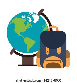 Education and school supplies world globe and backpack cartoons vector illustration graphic design