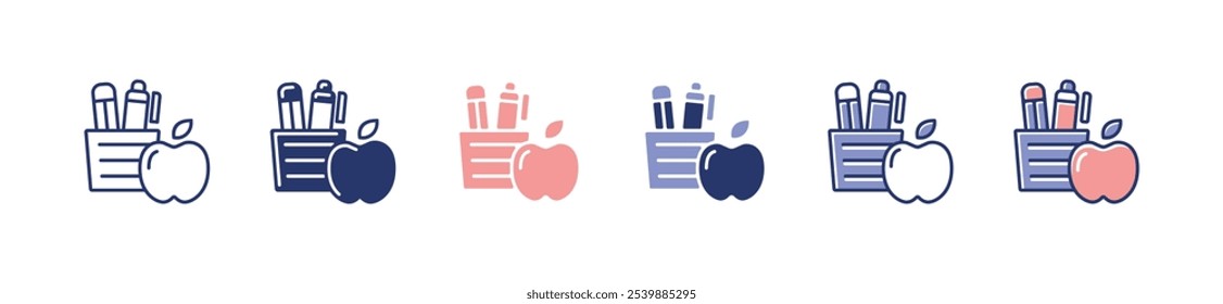 education school supply holder icon set learning study equipment pencil and pen signs vector illustration