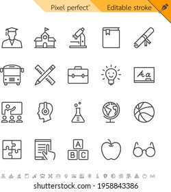 Education and school thin line line icon set. Pixel perfect. Editable stroke.