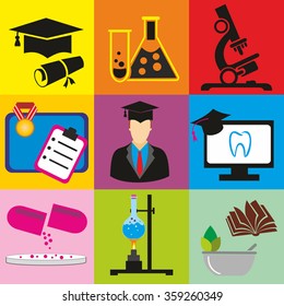 Education school university e-learning flat icons an vector illustration