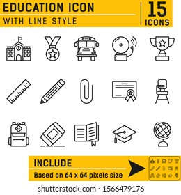 Education, school and university icon vector illustration logo template isolated on white background. Study icon with line style for web design, logo, ui, ux and mobile apps and more. Editable size