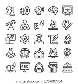 Education, school and university icons set. Line style