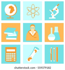 Education school university learning flat icons set