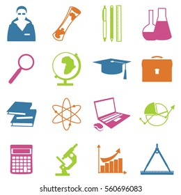 Education school university learning line icons set with science elements isolated vector illustration