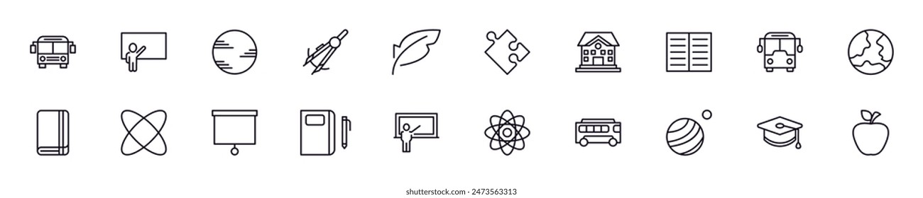 Education, school, university linear symbols bundle. Vector collection for web sites, newspapers, apps, infographics