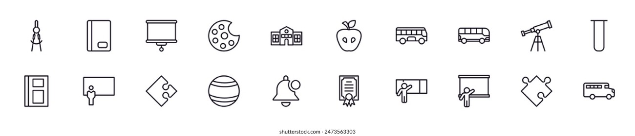 Educación, escuela, universidad delinean los signos de Vector dibujados con una línea delgada. Ilustraciones lineales simples para tiendas, tiendas, Anuncios, diseño 