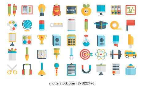 Education. School. University. Vector flat icon set