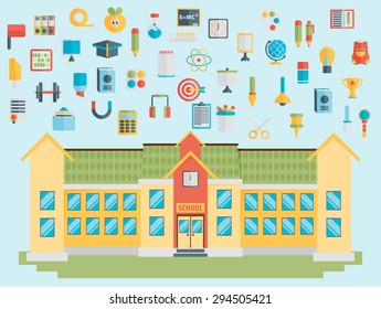 Education. School. University. Vector flat icon set
