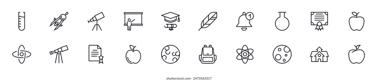Education, school, university vector pictogram collection. Simple linear illustration that can be used as a design element for apps and websites 
