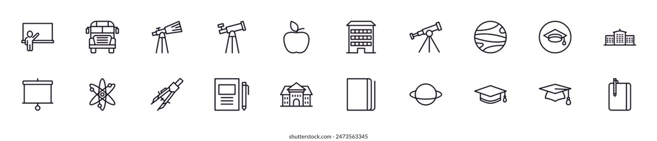 Education, school, university web outline symbols collection for stores, shops, banners, design 