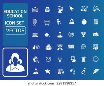 Conjunto de iconos de la educación y del vector escolar