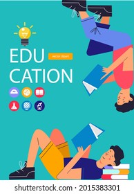 Education, school. Vector poster, banner template. A set of cliparts for design about education.