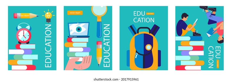 Education, school. Vector poster, banner template. A set of cliparts for design about education.