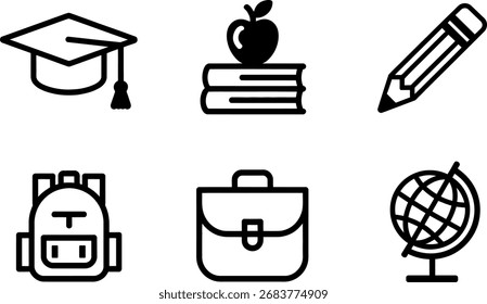Conjunto de iconos de Educación y educación con símbolos de graduación académica y aprendizaje