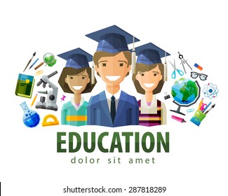 education, schooling vector logo design template. students, graduates or school, college, university icon. flat illustration