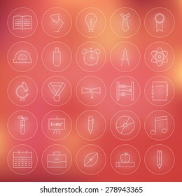 Education and Science Circle Line Icons Set. Vector Set of Education and Knowledge Modern Thin Line Icons for Web and Mobile over Blurred Background