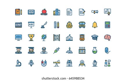 Education and science color icons