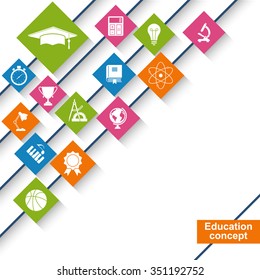 Education and science concept. Abstract education background with icons and signs. Vector illustration
