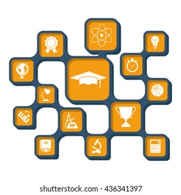 Education and science concept. Abstract education background with icons and signs. Vector illustration